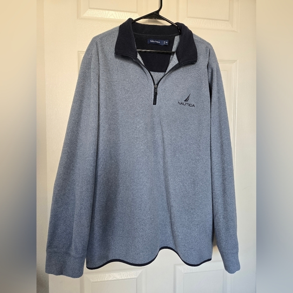 Nautica Men's Gray & Blue Quarter Zip Pullover Sweatshirt XXL - Pre-Owned
